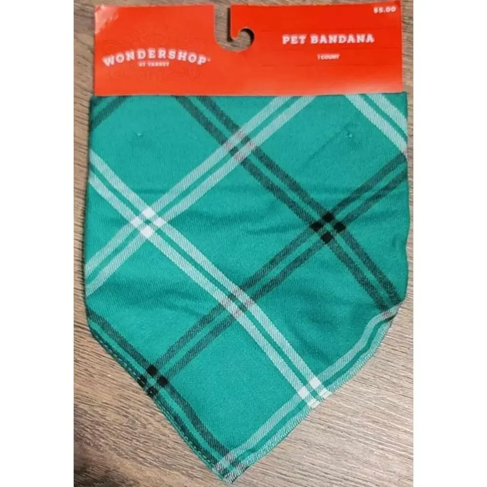 (4) Wondershop Green Plaid Matching Family Cat and Dog Bandana OS